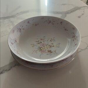 Vintage Floral Plate and Bowl Set (7.5”) - Pink and Cream Fine China